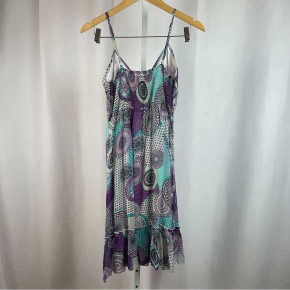 Dy Design Small Boho Ruffle Abstract Circle Flowy Summer Midi Dress Cottagecore - Picture 2 of 9